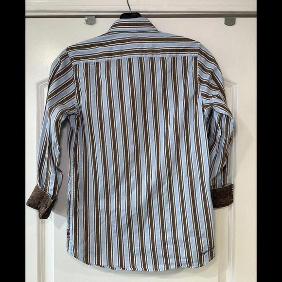 English Laundry Boys Size 10 Striped Dress Shirt Blue/Brown Contrast Cuffs $49 - Picture 8 of 12